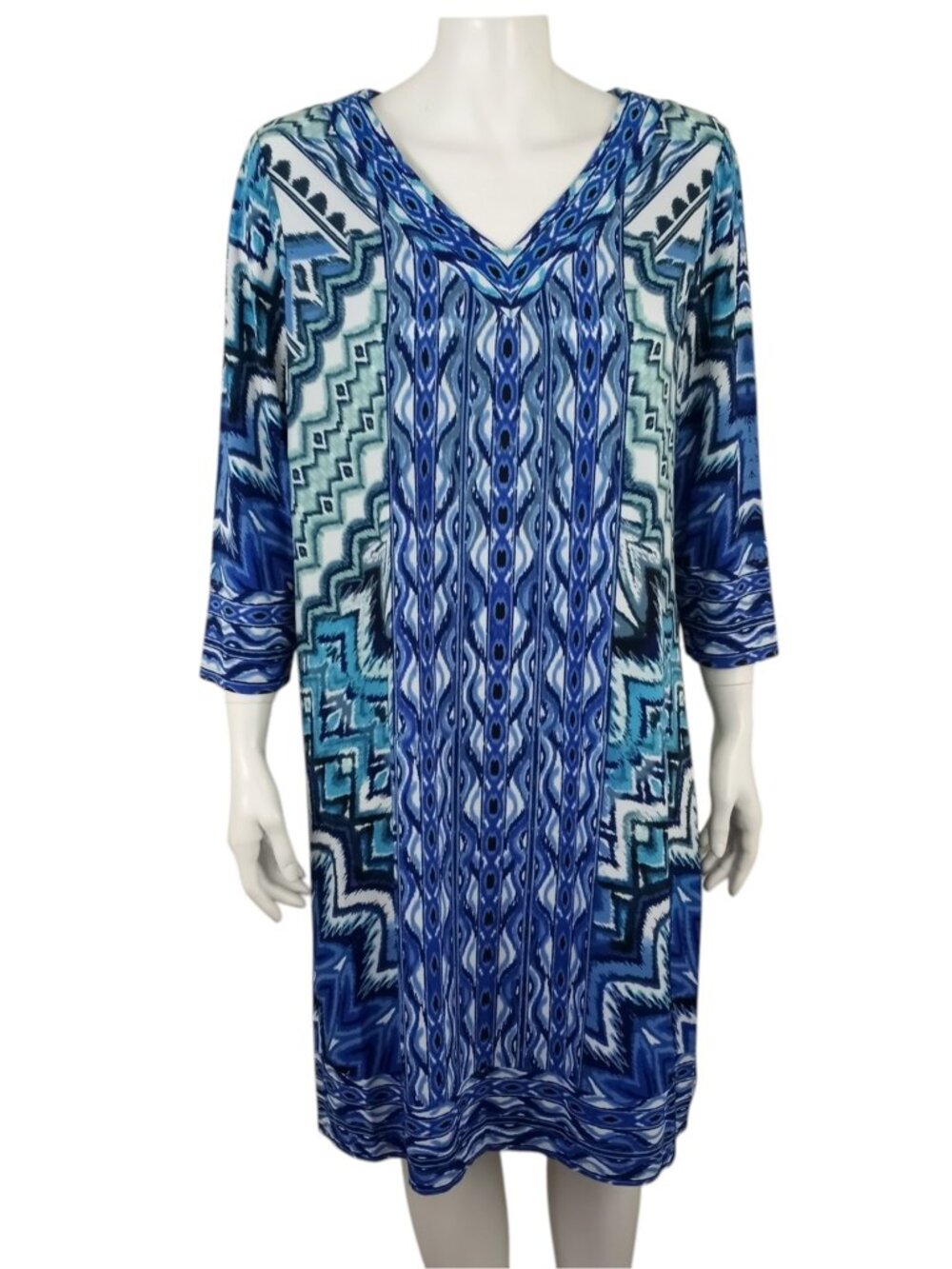 NWT Wisp Stitch Fix Anaisey Shift Dress sz 16 V-Neck 3/4 Sleeve Blue White Print